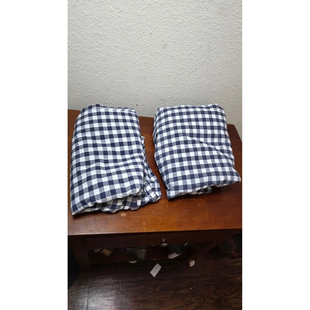 Pottery Barn Kids Gingham Duvet Set Full Navy Blue White Organic Cotton Plaid